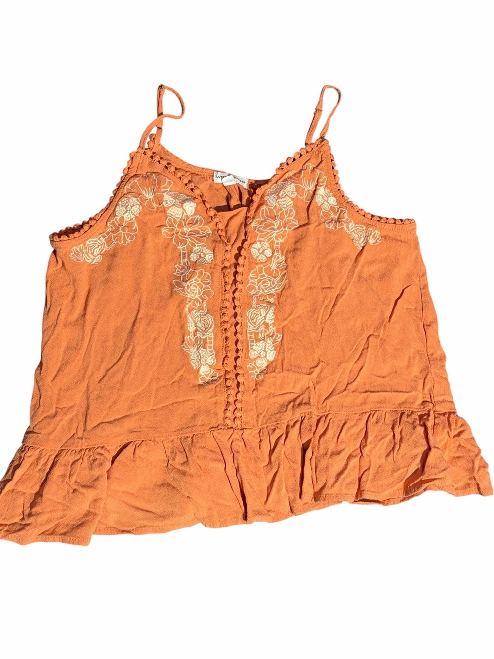 love on a hanger Orange Embroidered Ruffle Cami